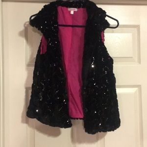 Black fur vest with sequins